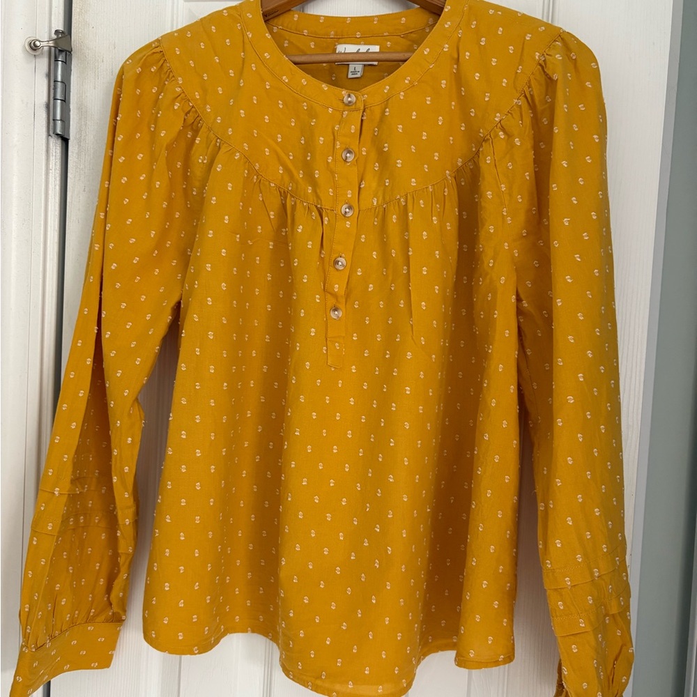 Wonderly Mustard Yellow Peasant Blouse with Button Detail